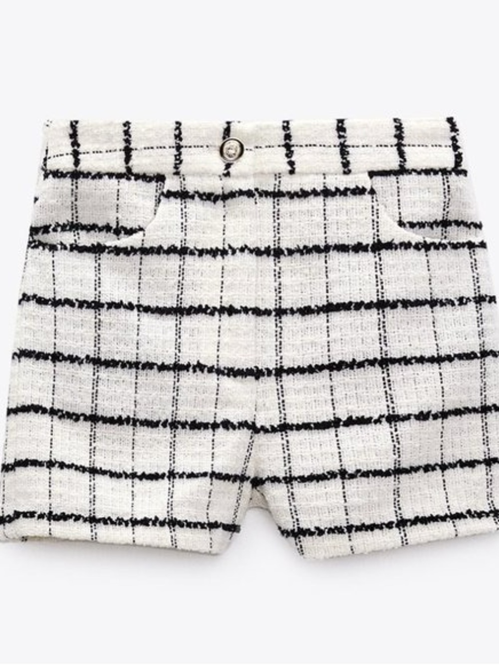 Zara Tweed White and Black Windowpane High-Waist Shorts